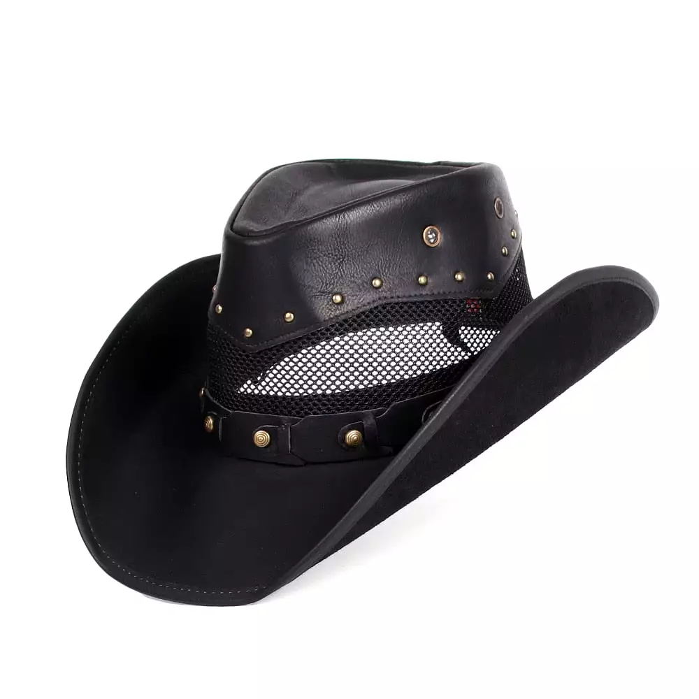 100% Leather Women Men Western Cowboy Hat Summer