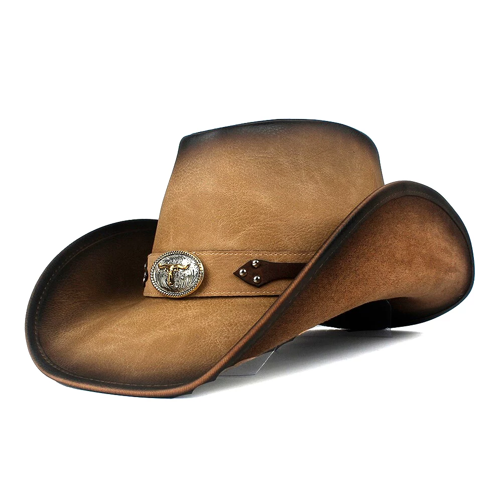 100% Leather Women Men Western Cowboy Hat Summer