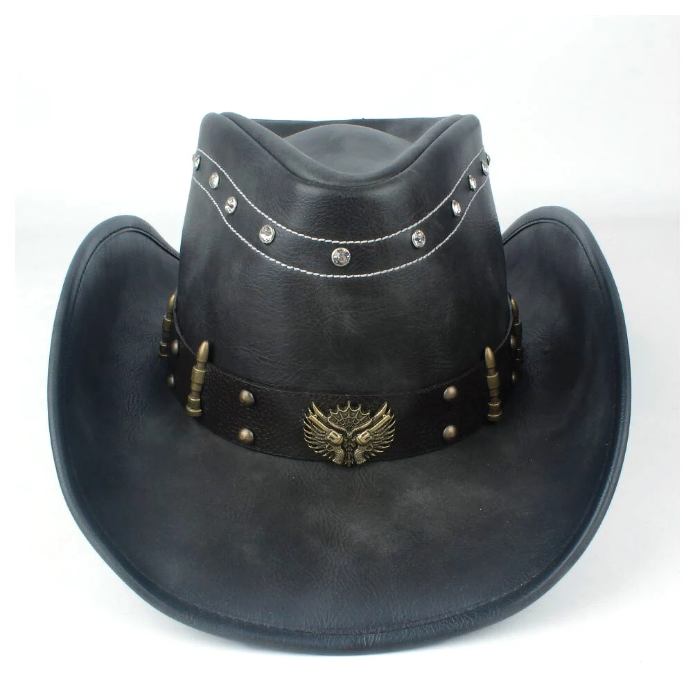 100% Leather Women Men Western Cowboy Hat Summer