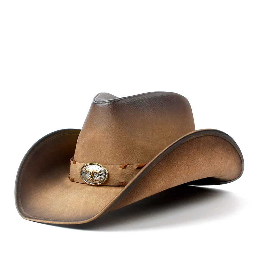 100% Leather Women Men Western Cowboy Hat Summer