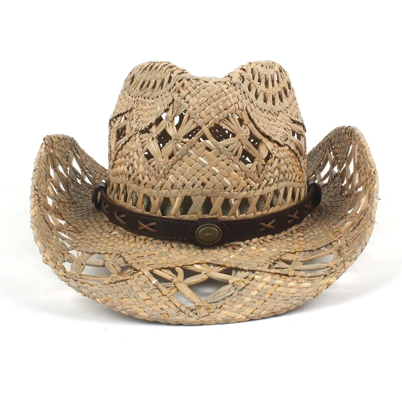 100% Natural Straw Cowboy Hat Women Men Handmade Weave Cowboy Hats For Lady