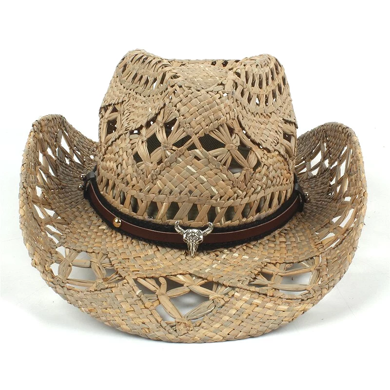 100% Natural Straw Cowboy Hat Women Men Handmade Weave Cowboy Hats For Lady