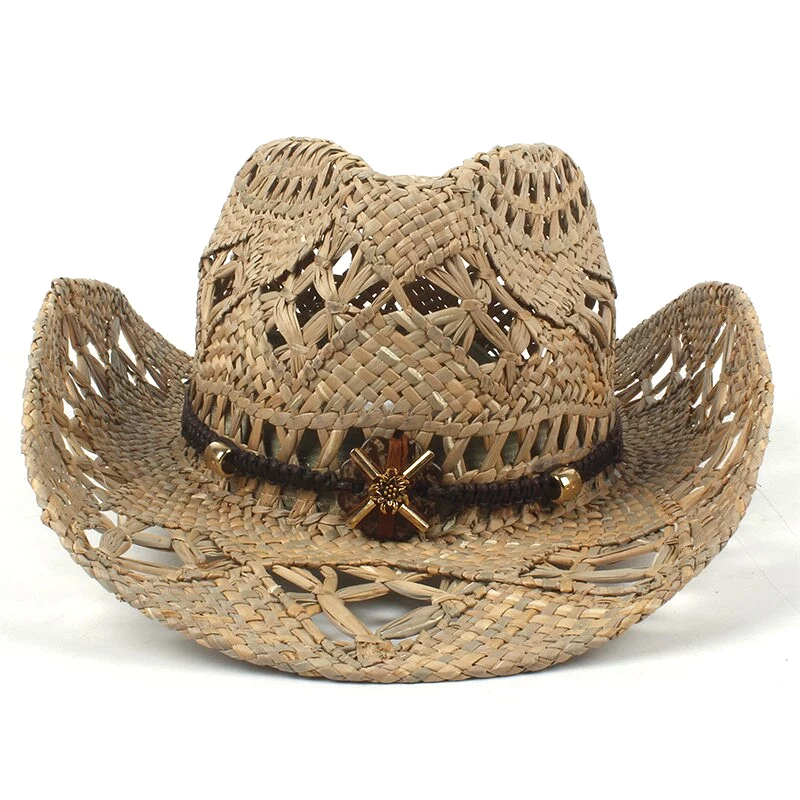 100% Natural Straw Cowboy Hat Women Men Handmade Weave Cowboy Hats For Lady