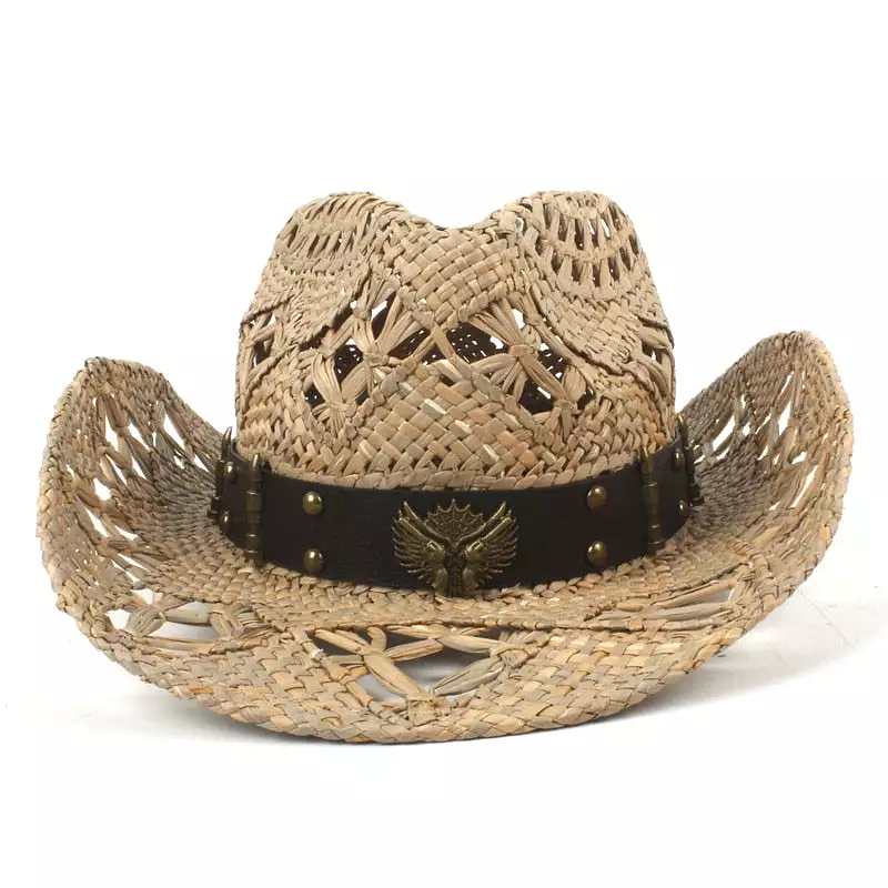 100% Natural Straw Cowboy Hat Women Men Handmade Weave Cowboy Hats For Lady