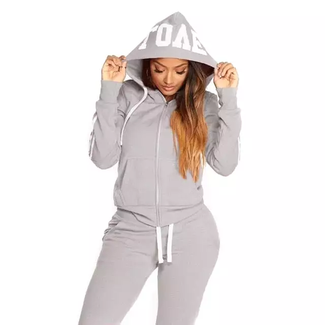 2 piece Winter Tracksuit Women Set Harajuku Sportwear Hooded Sweatshirt Zipper