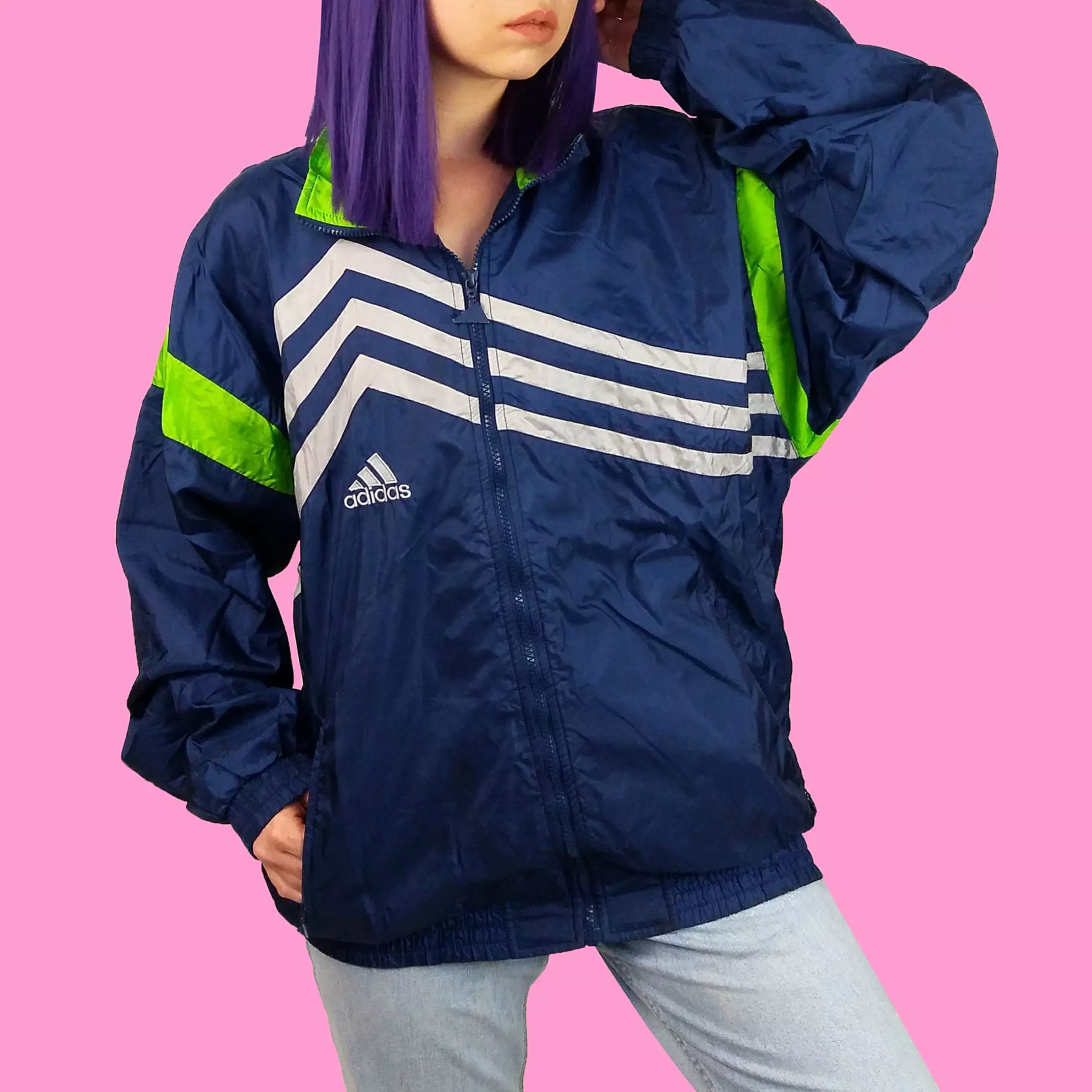 90's Adidas Unisex Shell Track Jacket ~ size L men