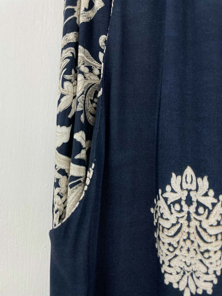 Baroque Wide Leg Trousers - Navy