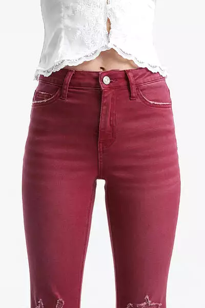 BAYEAS Full Size High Waist Distressed Raw Hem Flare Jeans