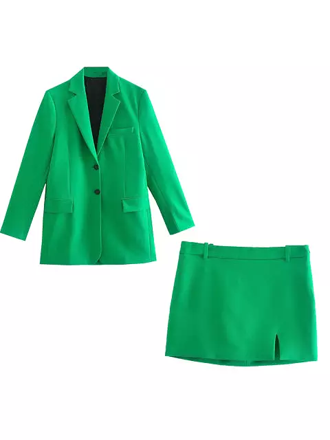 City Commenter Matching Outfits Sets 2023 Chic Green Oversized Long Women Blazer + mini Skirt 2pc Sets