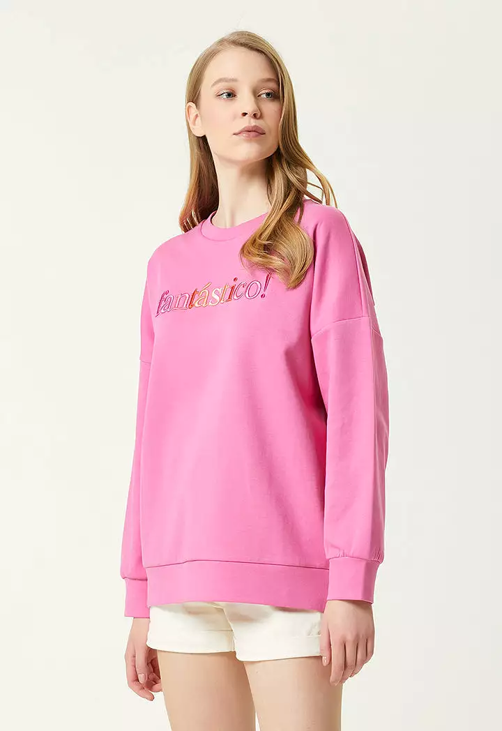 Club Crew Neck Embroidered Sweatshirt Pink