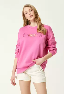 Club Crew Neck Embroidered Sweatshirt Pink