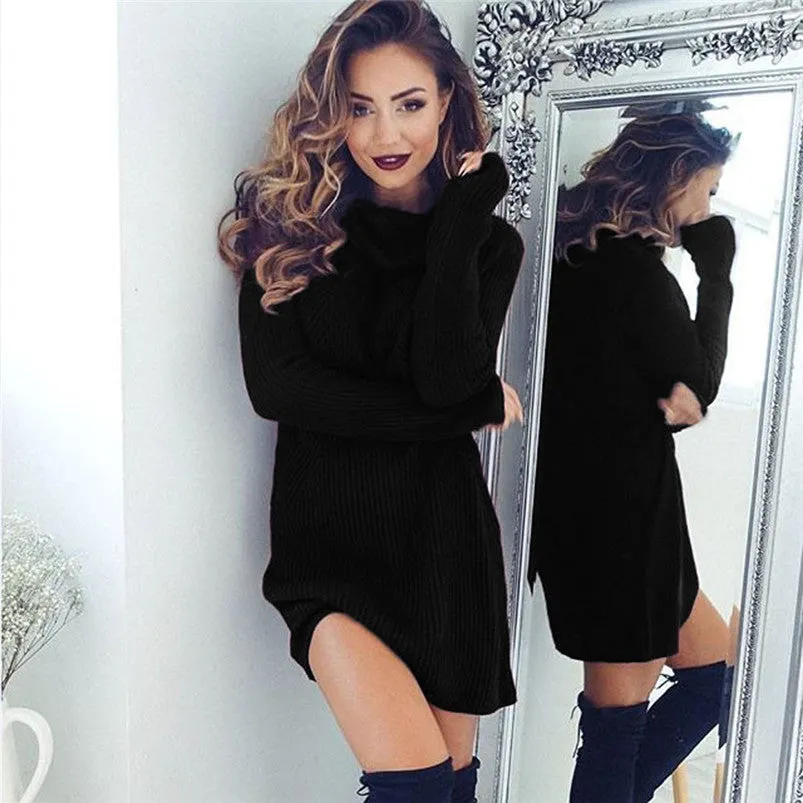 Dress Vestidos Sexy Long Sleeve Turtleneck Sweaters Dress Black Dress Vintage Elbise Plus size Women Clothing