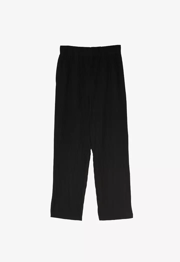 Elastic Waist High Rise Pleated Pants