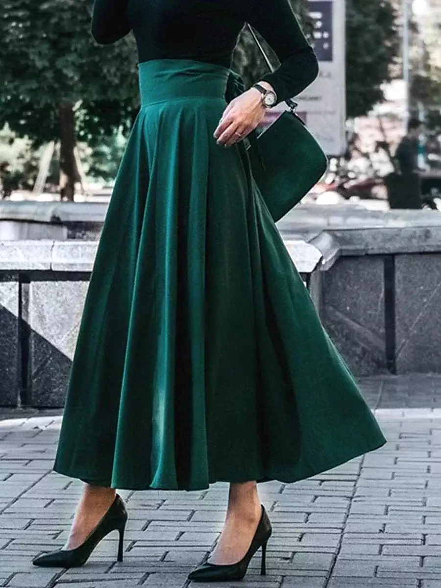 Elegant A-Line Swing Maxi Skirt for Women