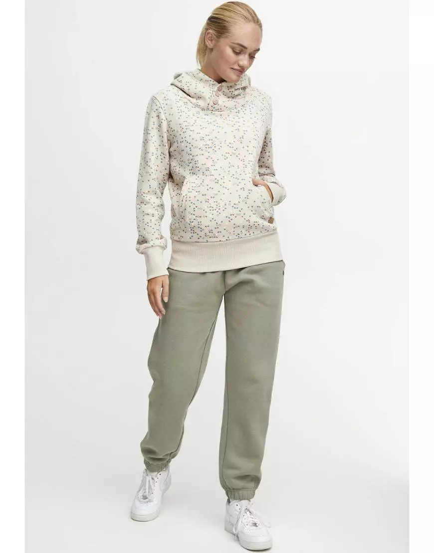 Fleece Hoodie Dots Pattern-Cream