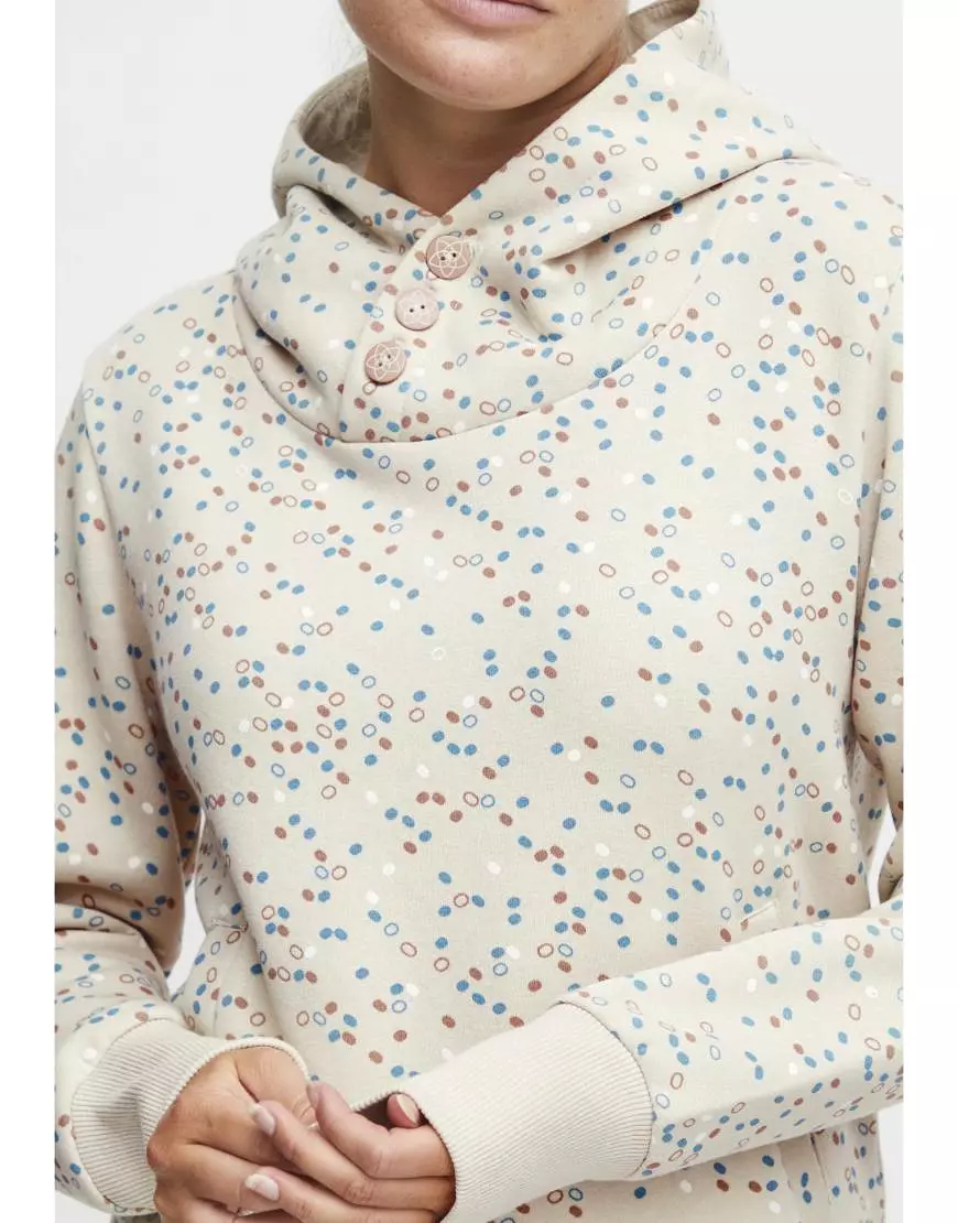 Fleece Hoodie Dots Pattern-Cream