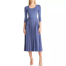 Halston Womens Amy Pleated Long Sleeves T-Shirt Dress