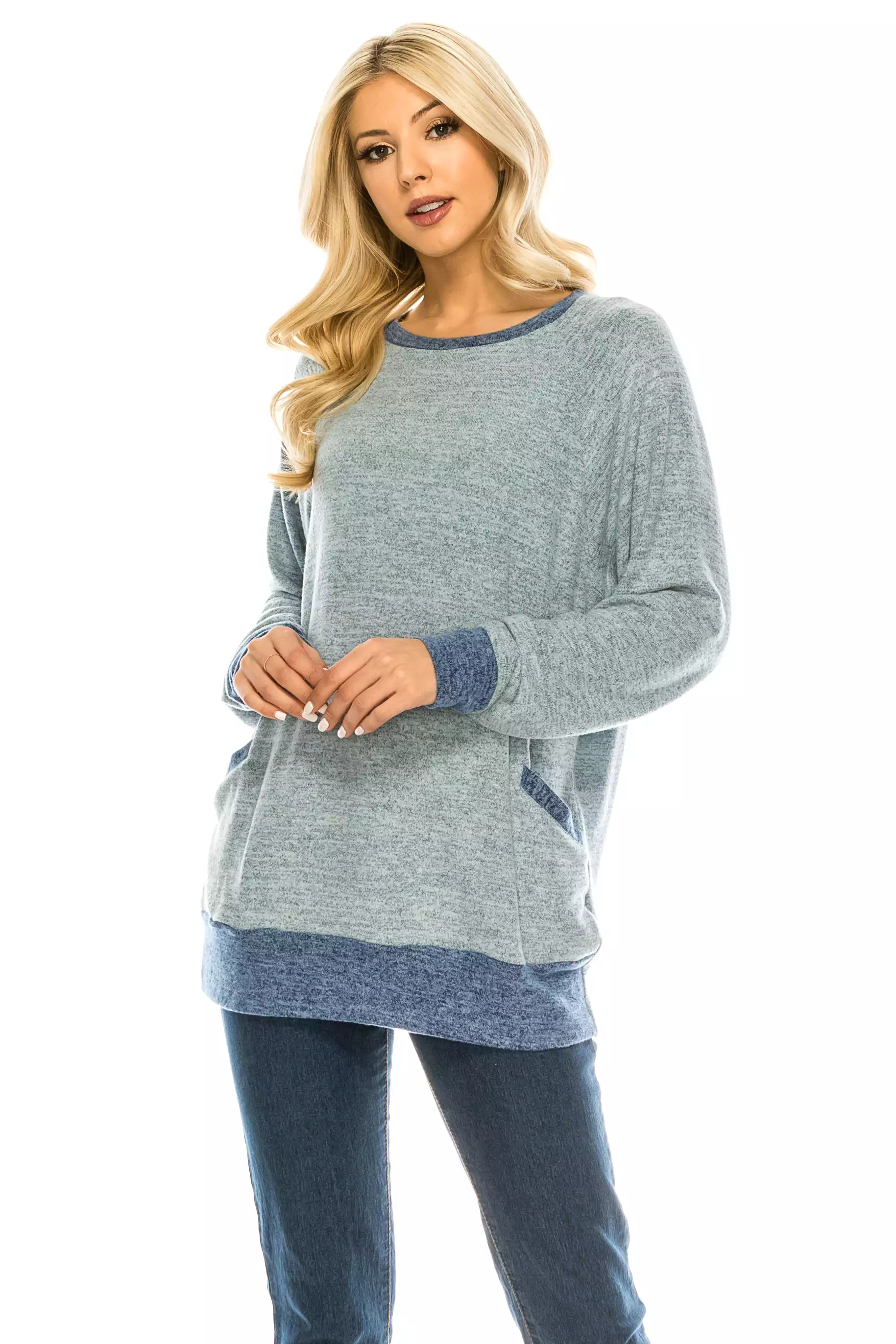 Haute Edition Women's Heather Contrast Slouchy Cozy Pocket Sweatshirt Tunic