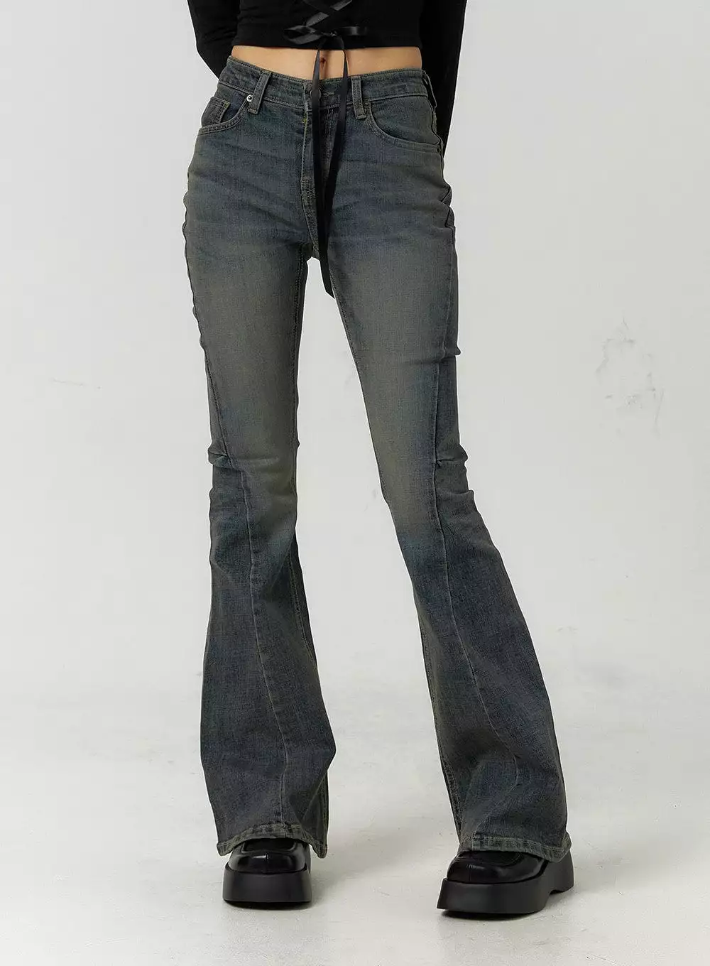 High Waist Slim Washed Bootcut Jeans CF407