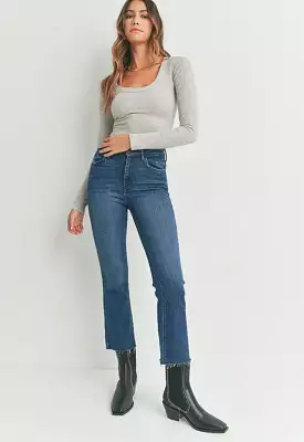 Just Black - High Rise Tonal Crop Flare Jeans Dark Denim