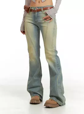 Low Waist Vintage Washed Bootcut Jeans CA416