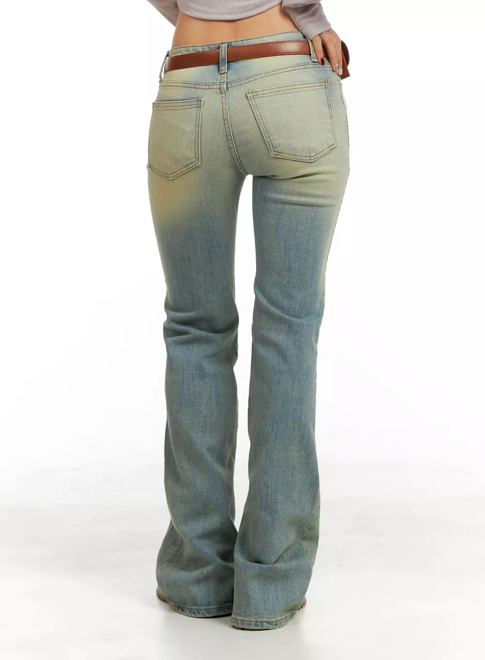 Low Waist Vintage Washed Bootcut Jeans CA416