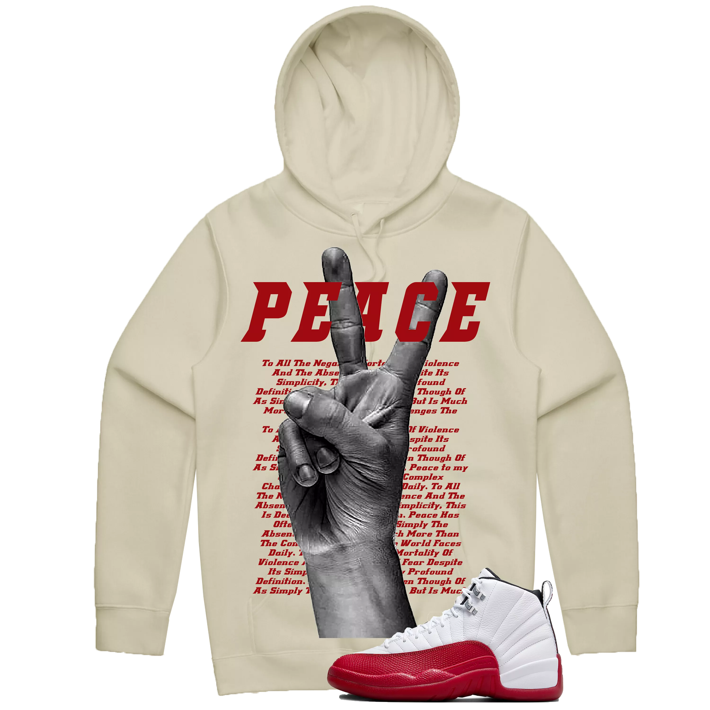 Peace Hand Hoodie (Sand/Red)