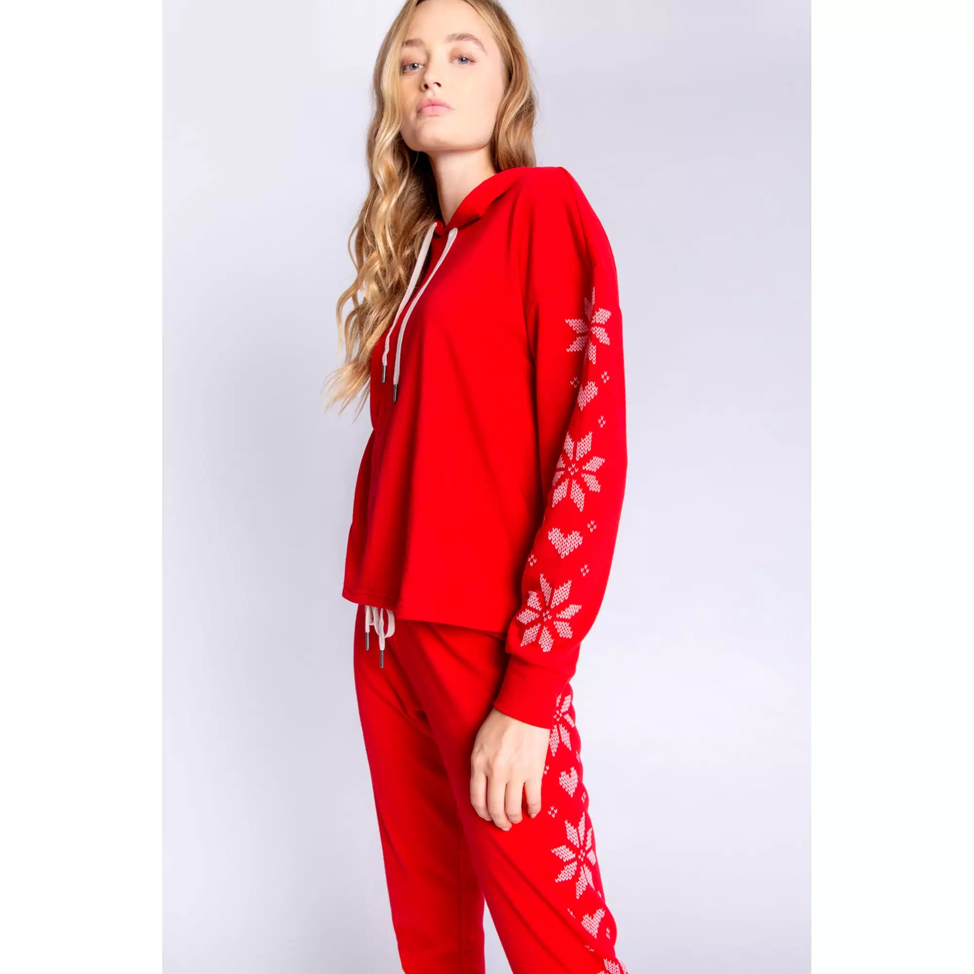 PJ Salvage Women's Frosted Fairisle Snowflakes Hoodie - RED