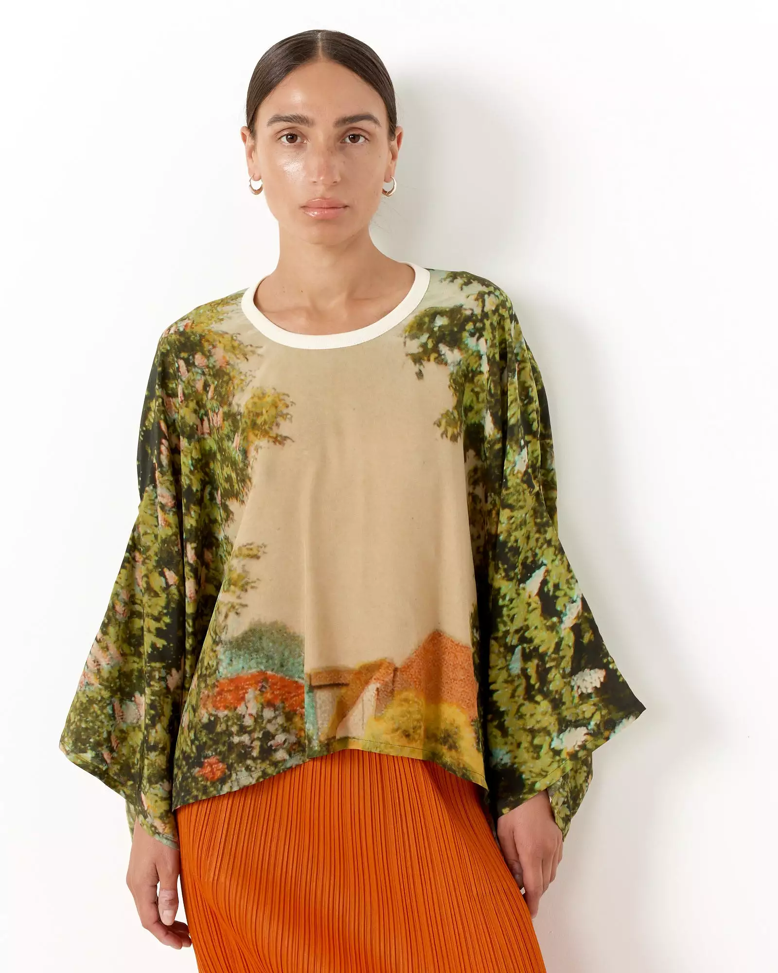 Silk Sweatshirt Wide Top in Print F