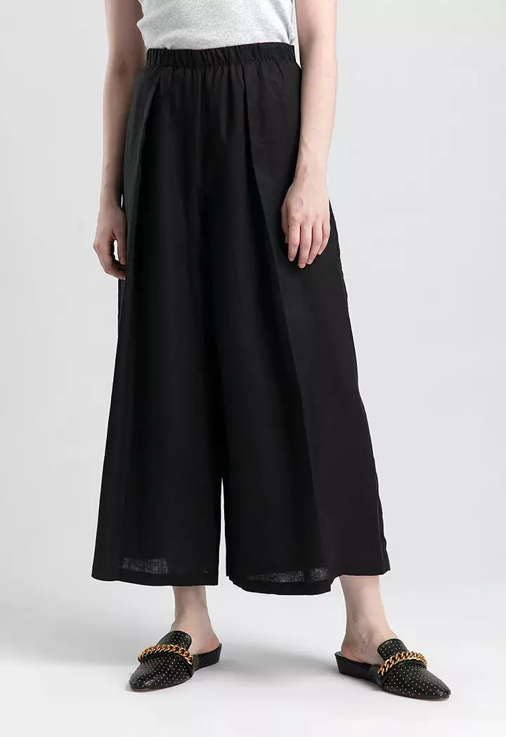 Solid Color Linen Wide Leg Pants