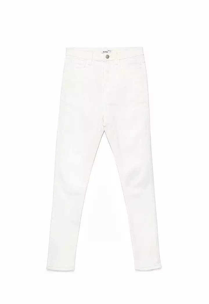 Solid Denim Pants With Back Pockets