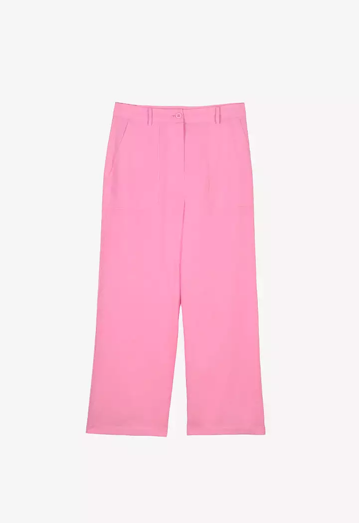 Solid Linen Pants With Rectangular Patch Pockets