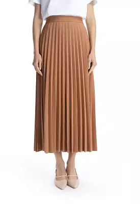 Solid Pleated Wide Skirt