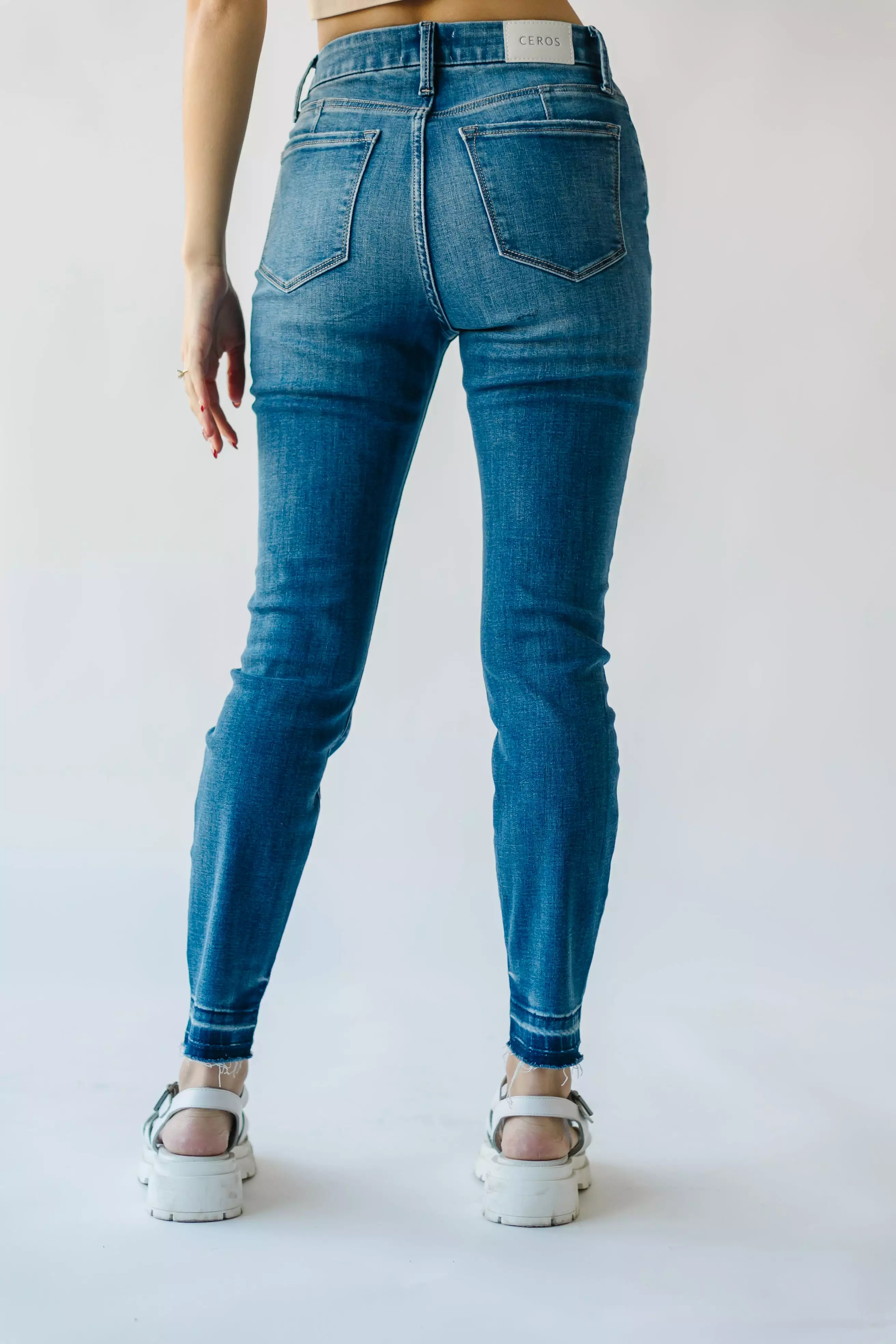 The Mongan High Rise Crop Skinny Jean in Medium Blue