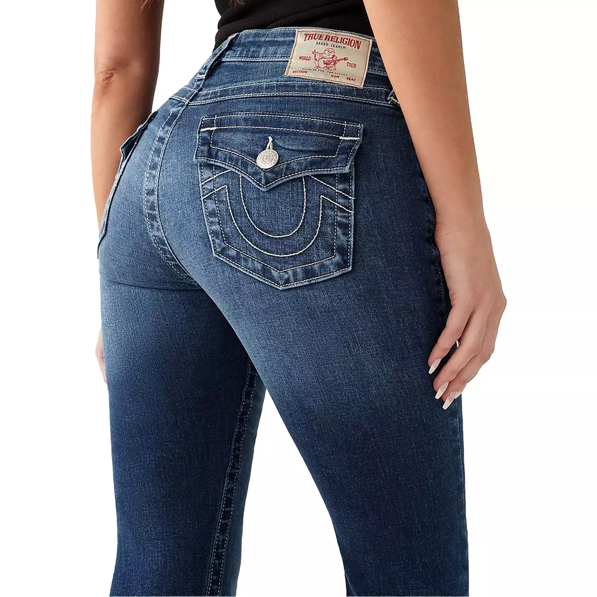 True Religion Womens Joey Mid-Rise Dark Wash Flare Jeans