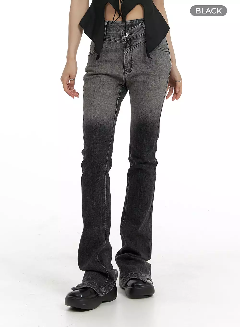 Two-Tone Washed Bootcut Jeans CF428