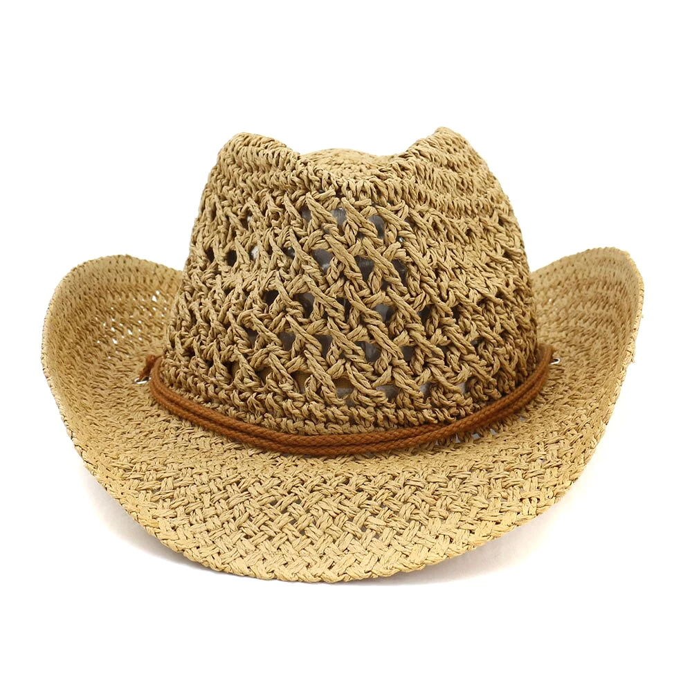 Western Cowboy Handmade Straw Hat Top Hat Women's Outdoor Beach Hat Sun Visor Sun Protection