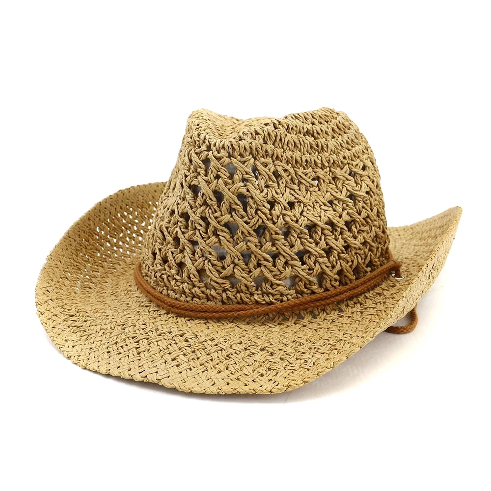 Western Cowboy Handmade Straw Hat Top Hat Women's Outdoor Beach Hat Sun Visor Sun Protection