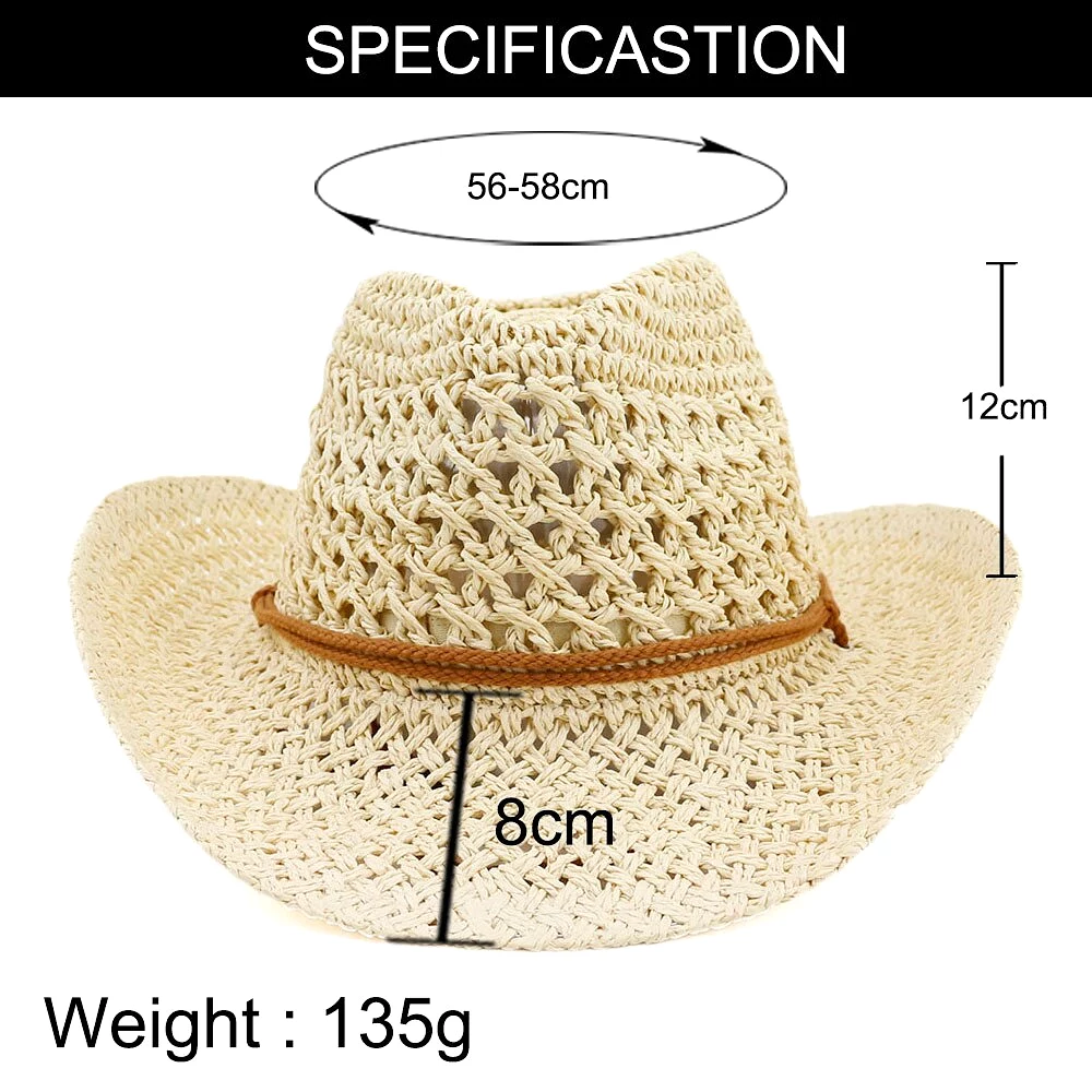 Western Cowboy Handmade Straw Hat Top Hat Women's Outdoor Beach Hat Sun Visor Sun Protection