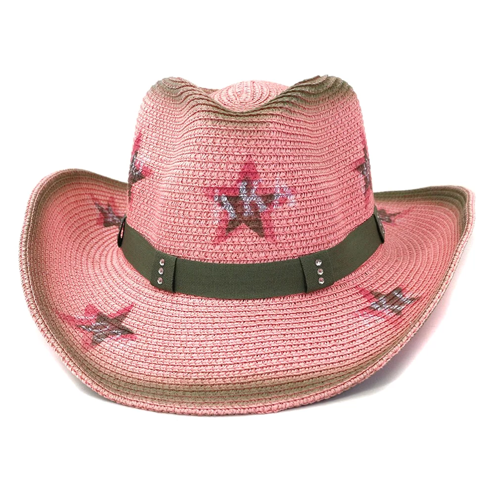 Western Style Cowboy Straw Hat Women Men Spring Summer Large Brim Seaside Beach Sun Protection Hat