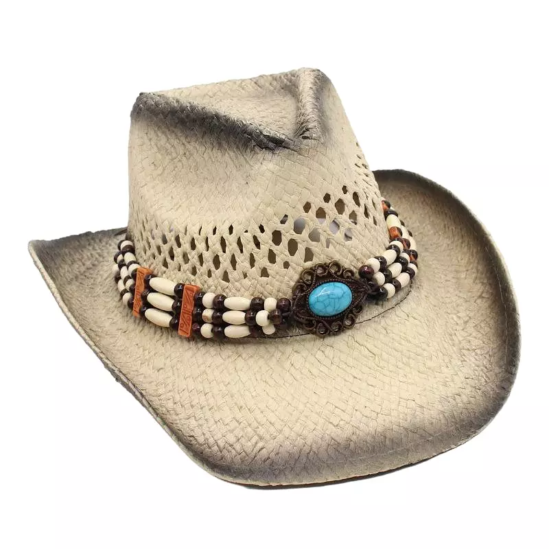 Western Style Cowboy Straw Hat Women Men Spring Summer Large Brim Seaside Beach Sun Protection Hat