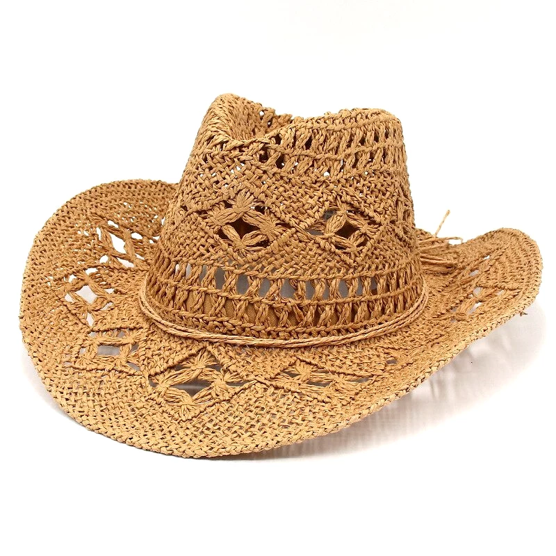 Western Style Cowboy Straw Hat Women Men Spring Summer Large Brim Seaside Beach Sun Protection Hat