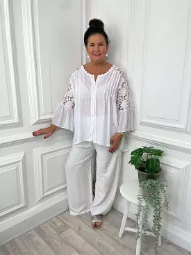 Wide Leg Trousers - Warm White