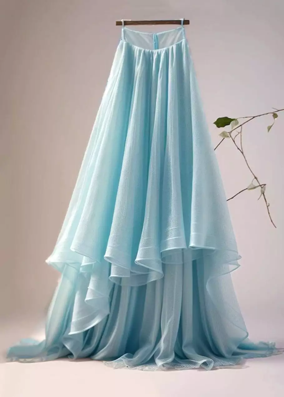 Women Blue Asymmetrical High Waist Tulle Skirt Summer AB1020