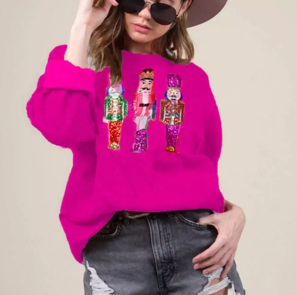 Women's Nutcrakcer Sequin Oversize Sweatshirt