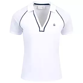 Womens V-Neck Mesh Block Polo Bright White - SS24