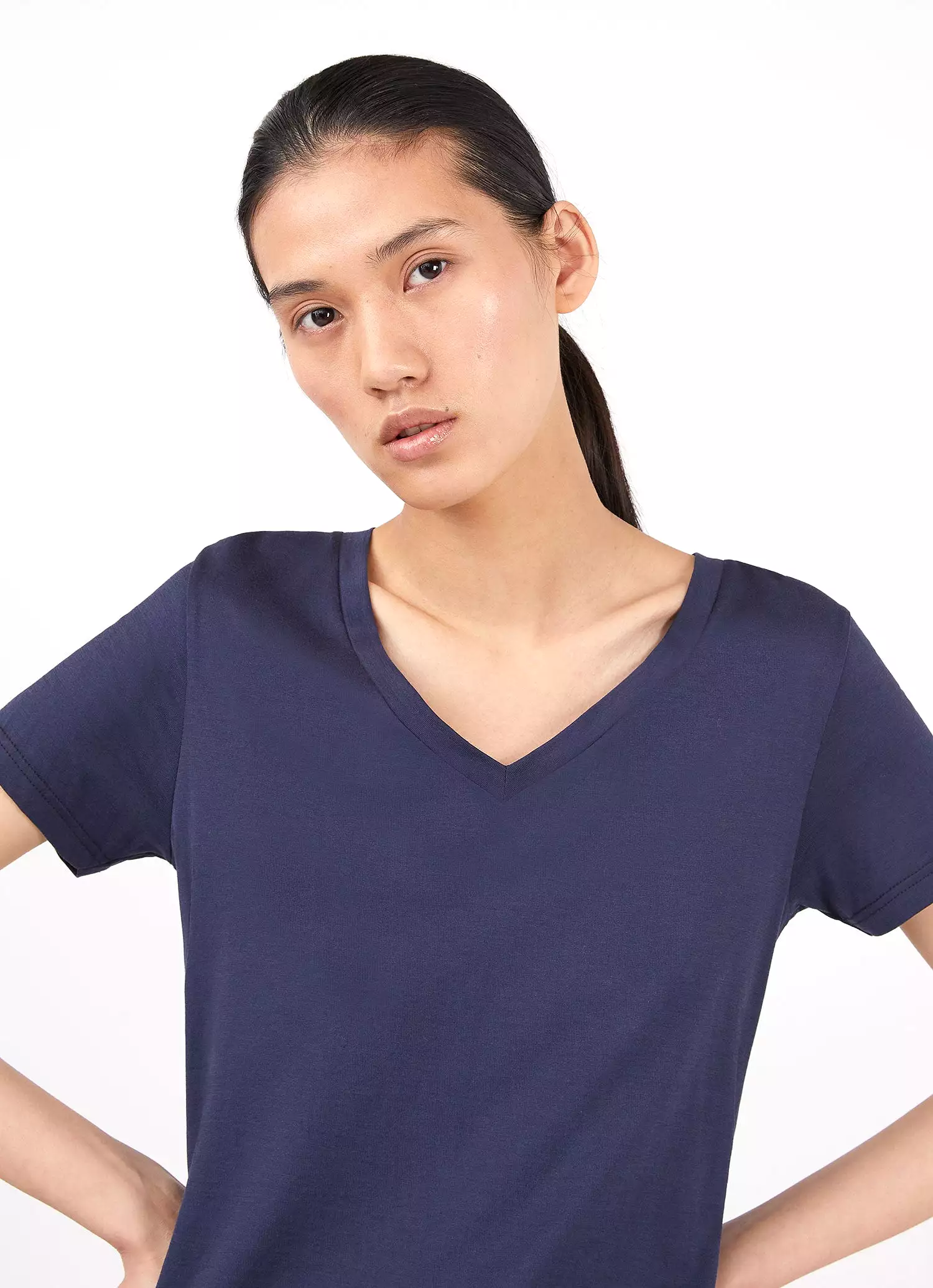 Women's V-neck T-shirt in Navy