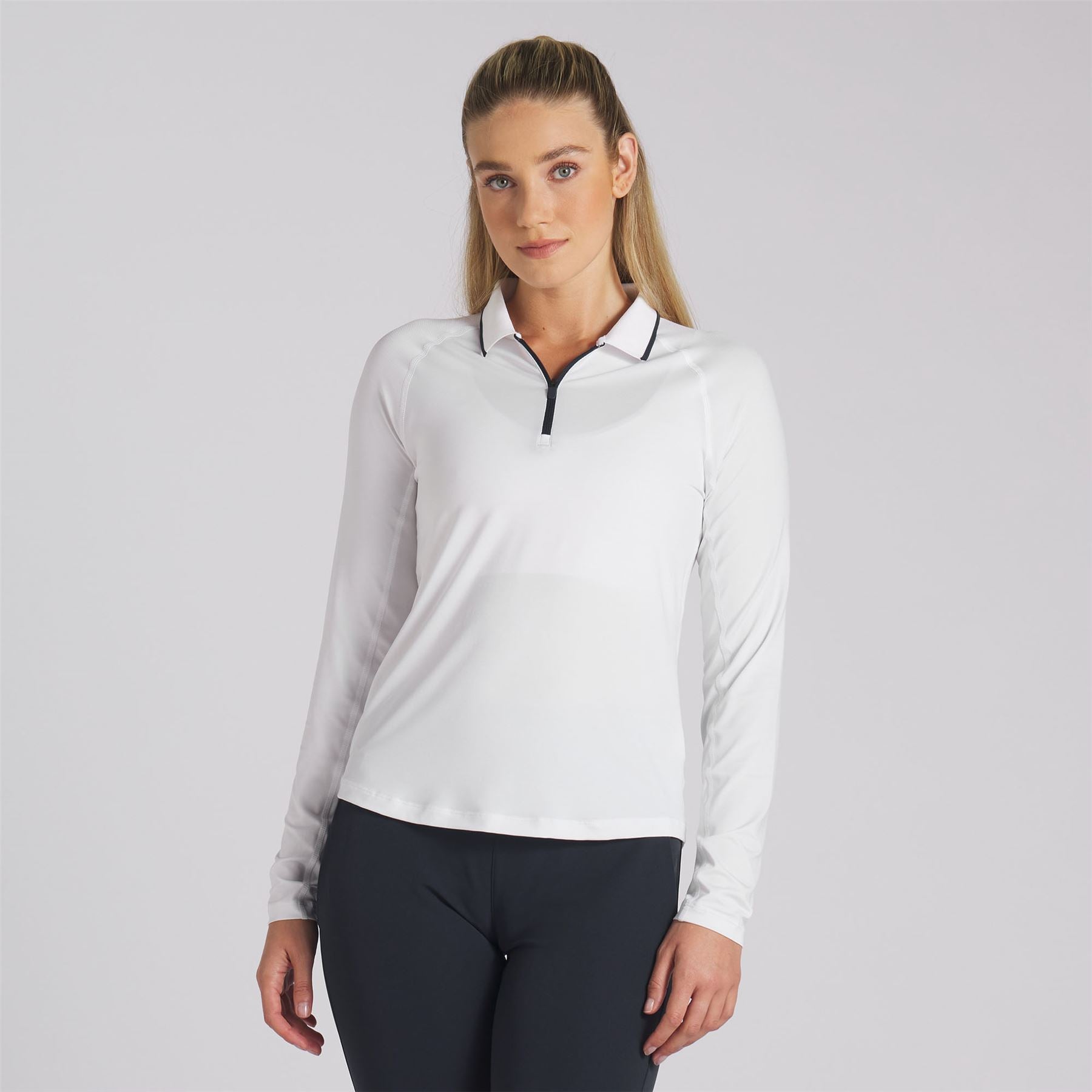 Womens You-V Long Sleeve Quarter Zip Polo White - SS24