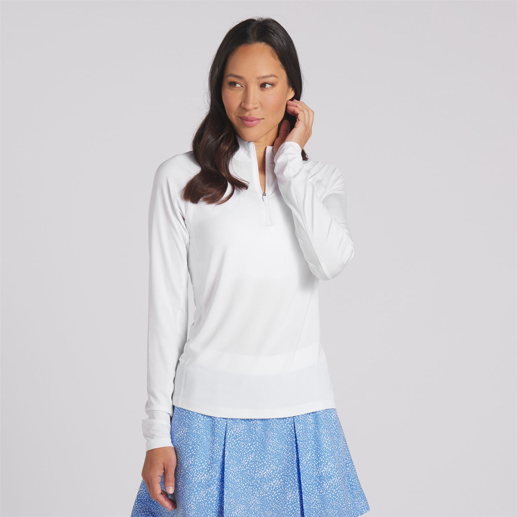 Womens You-V Solid Quarter Zip Mid Layer White - SS24